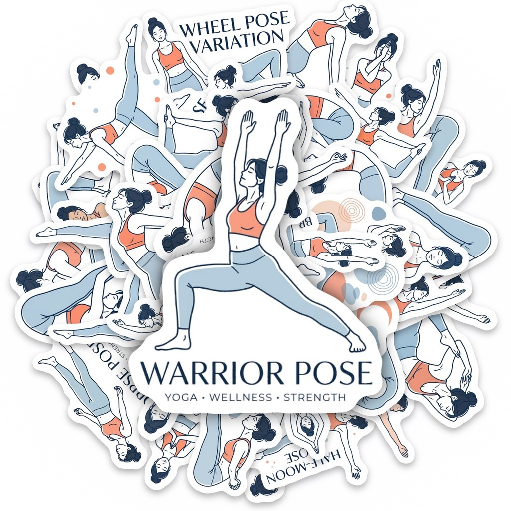 Yoga Fitness Studio - 50Pcs Yoga Pose Stickers, Fitness Stretching